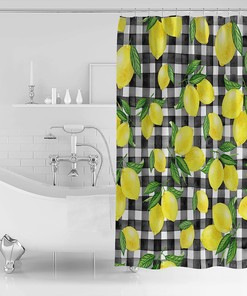 Yellow Buffalo Plaid Lemon Shower Curtain, Summer Bathroom Decor