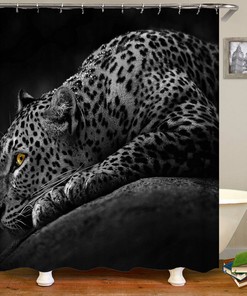 Yellow & Coffee Leopard Print Shower Curtain, Neutral Bathroom Decor