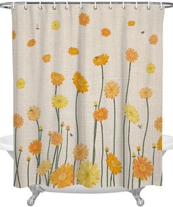 Yellow Daisy Flower Waterproof Shower Curtain for Sunny Bathroom Decor 