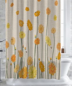 Yellow Daisy Flower Waterproof Shower Curtain for Sunny Bathroom Decor