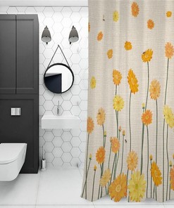 Yellow Daisy Flower Waterproof Shower Curtain for Sunny Bathroom Decor