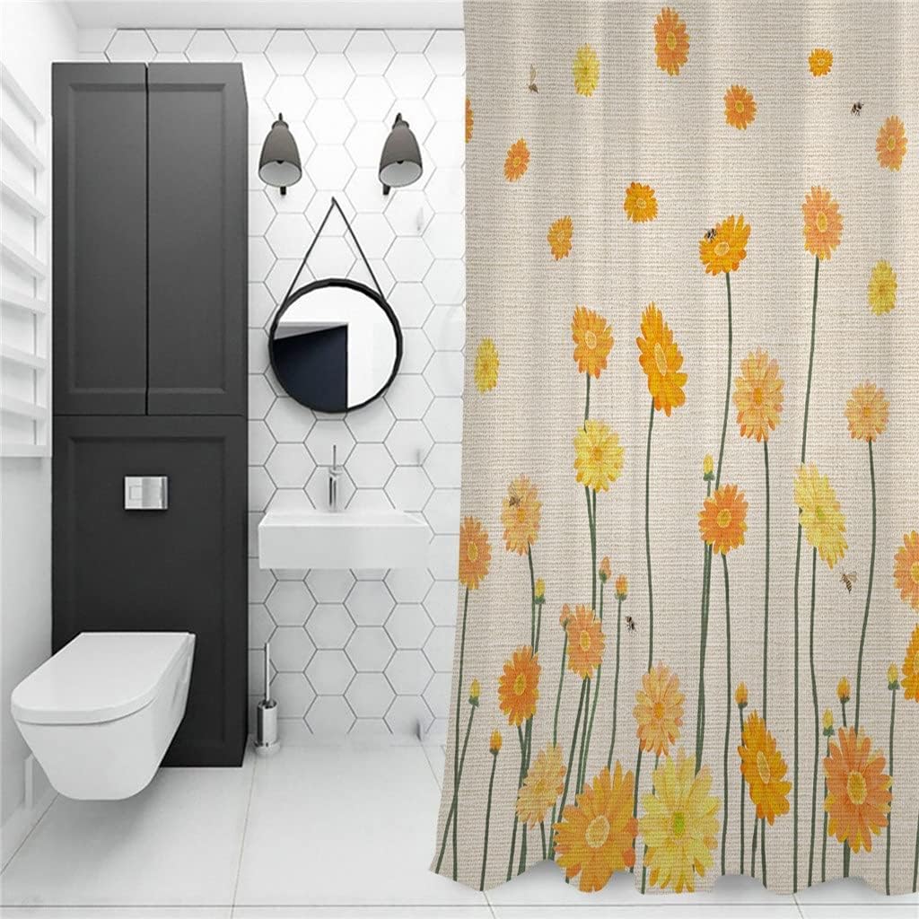 Yellow Daisy Flower Waterproof Shower Curtain for Sunny Bathroom Decor