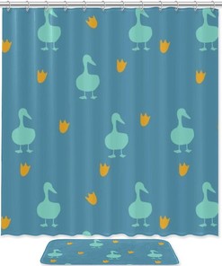 Yellow Duck Feet Print Shower Curtain For Bathroom Tub Set