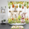 Yellow Floral Rabbit Shower Curtain with Easter Eggs for a Spring Bathroom Decor