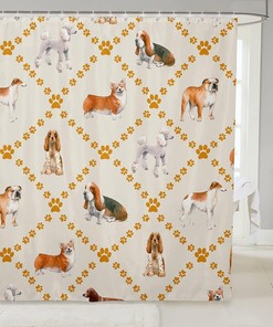 Yellow Footprint Dog Paws Print Cute Dogs Shower Curtain for Fun Bathroom Decor