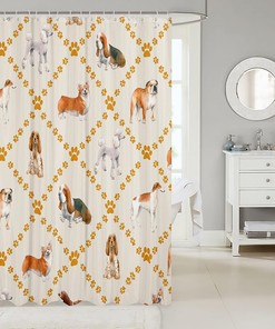 Yellow Footprint Dog Paws Print Cute Dogs Shower Curtain for Fun Bathroom Decor