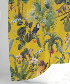 Yellow Forest Animal Shower Curtain for Nature-Inspired Bathroom Decor