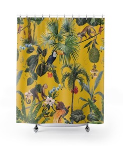 Yellow Forest Animal Shower Curtain for Nature-Inspired Bathroom Decor