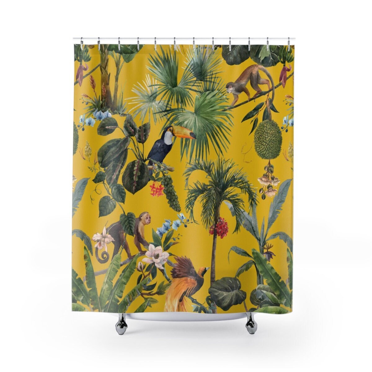 Yellow Forest Animal Shower Curtain for Nature-Inspired Bathroom Decor