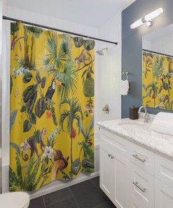 Yellow Forest Animal Shower Curtain for Nature-Inspired Bathroom Decor