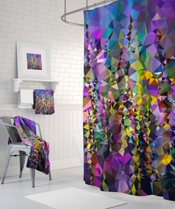 Yellow Geometric Mosaic Lilac Abstract Purple Shower Curtain Art for Luxury Bathroom Decor