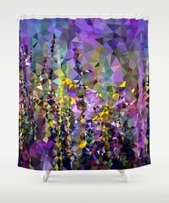 Yellow Geometric Mosaic Lilac Abstract Purple Shower Curtain Art for Luxury Bathroom Decor