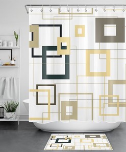 Yellow Geometric Pattern Print Shower Curtain for Modern Creative Bathroom Decor