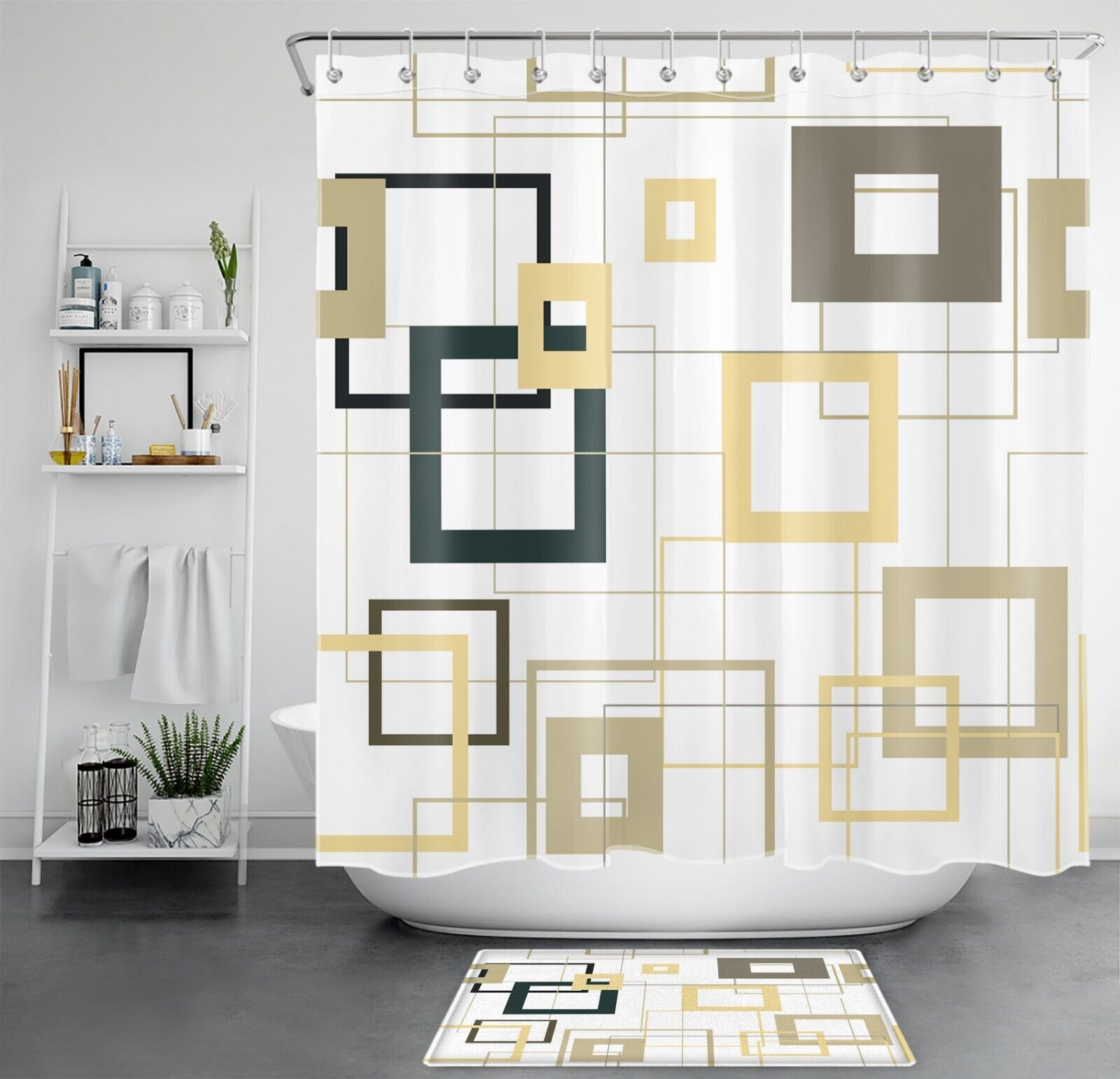 Yellow Geometric Pattern Print Shower Curtain for Modern Creative Bathroom Decor