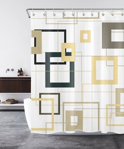 Yellow Geometric Pattern Print Shower Curtain for Modern Creative Bathroom Decor