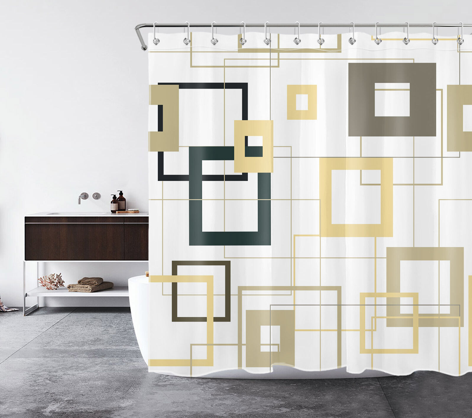 Yellow Geometric Pattern Print Shower Curtain for Modern Creative Bathroom Decor
