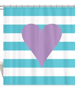 Yellow, Grey, And White Striped Heart Shower Curtain - Customized Preppy Home Decor For Teenagers