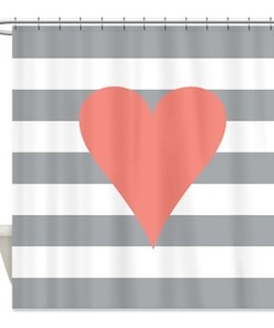 Yellow, Grey, And White Striped Heart Shower Curtain - Customized Preppy Home Decor For Teenagers