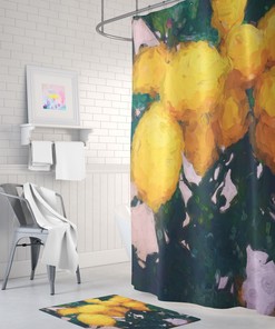 Yellow Lemon Print Shower Curtain, Unique Bathroom Decor Gift