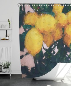 Yellow Lemon Print Shower Curtain, Unique Bathroom Decor Gift