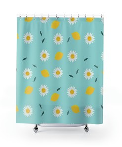 Yellow Lemon Prints Shower Curtain for Cheerful Bathroom Design
