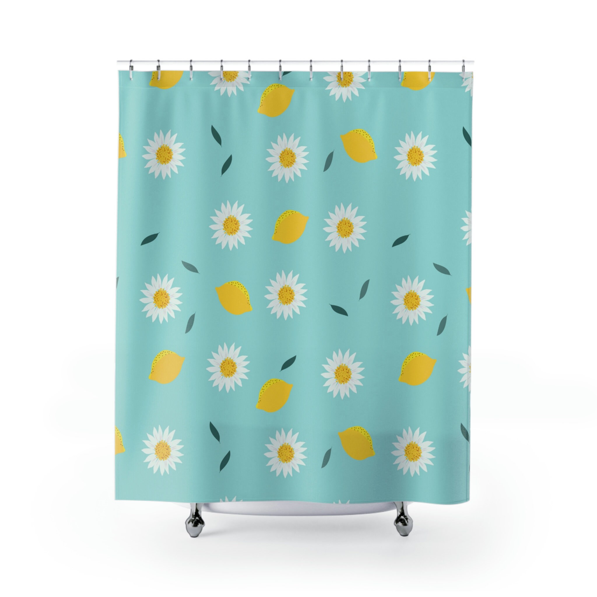 Yellow Lemon Prints Shower Curtain for Cheerful Bathroom Design