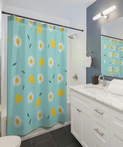Yellow Lemon Prints Shower Curtain for Cheerful Bathroom Design