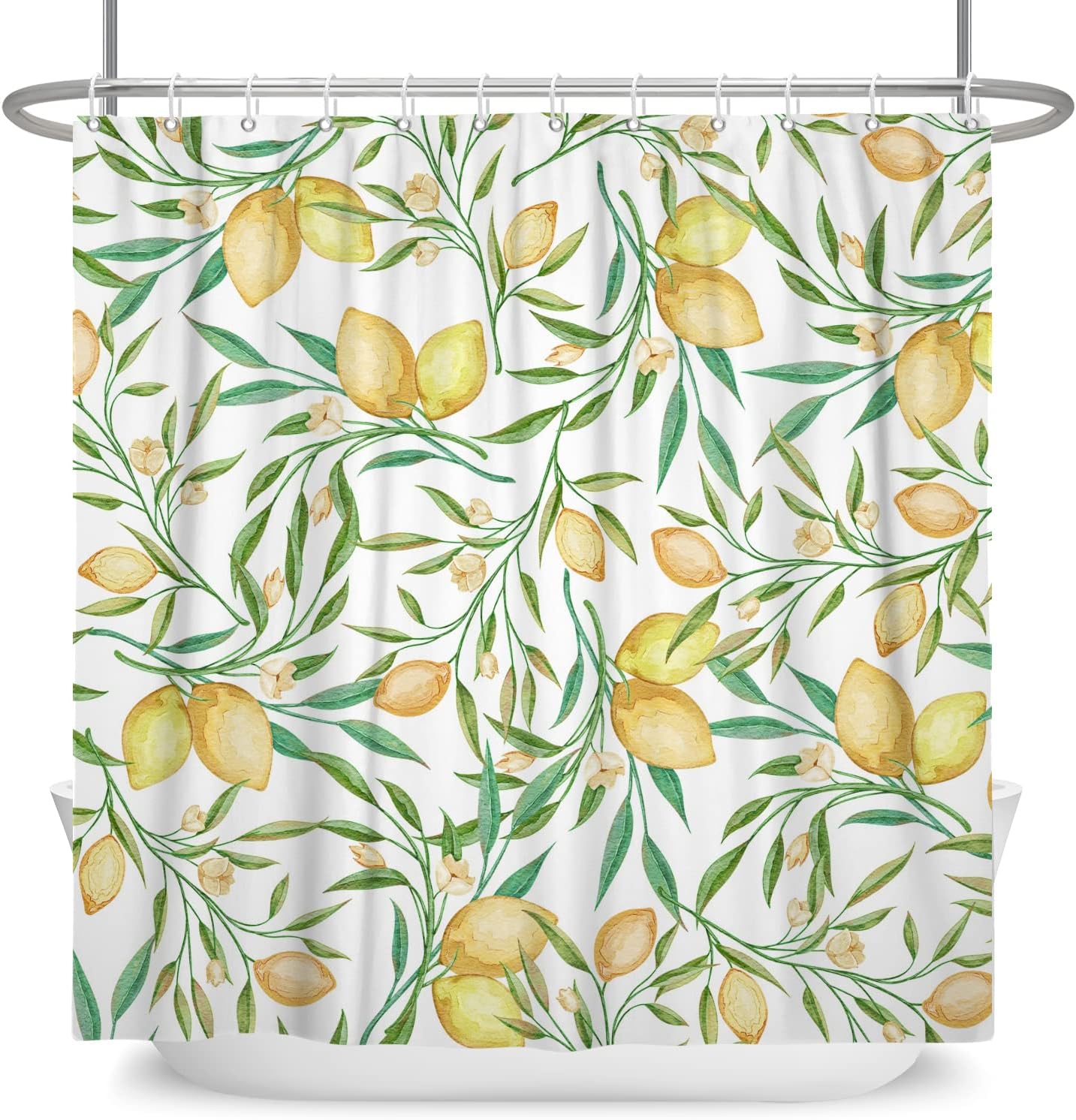 Yellow Lemon Shower Curtain With Fruits And Green Leaves Design - Waterproof
