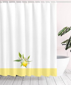 Yellow Lemon Summer Fruits Shower Curtain, White Background Waterproof Fabric Bathroom Decor
