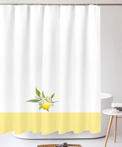 Yellow Lemon Summer Fruits Shower Curtain, White Background Waterproof Fabric Bathroom Decor