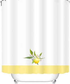 Yellow Lemon Summer Fruits Shower Curtain, White Background Waterproof Fabric Bathroom Decor