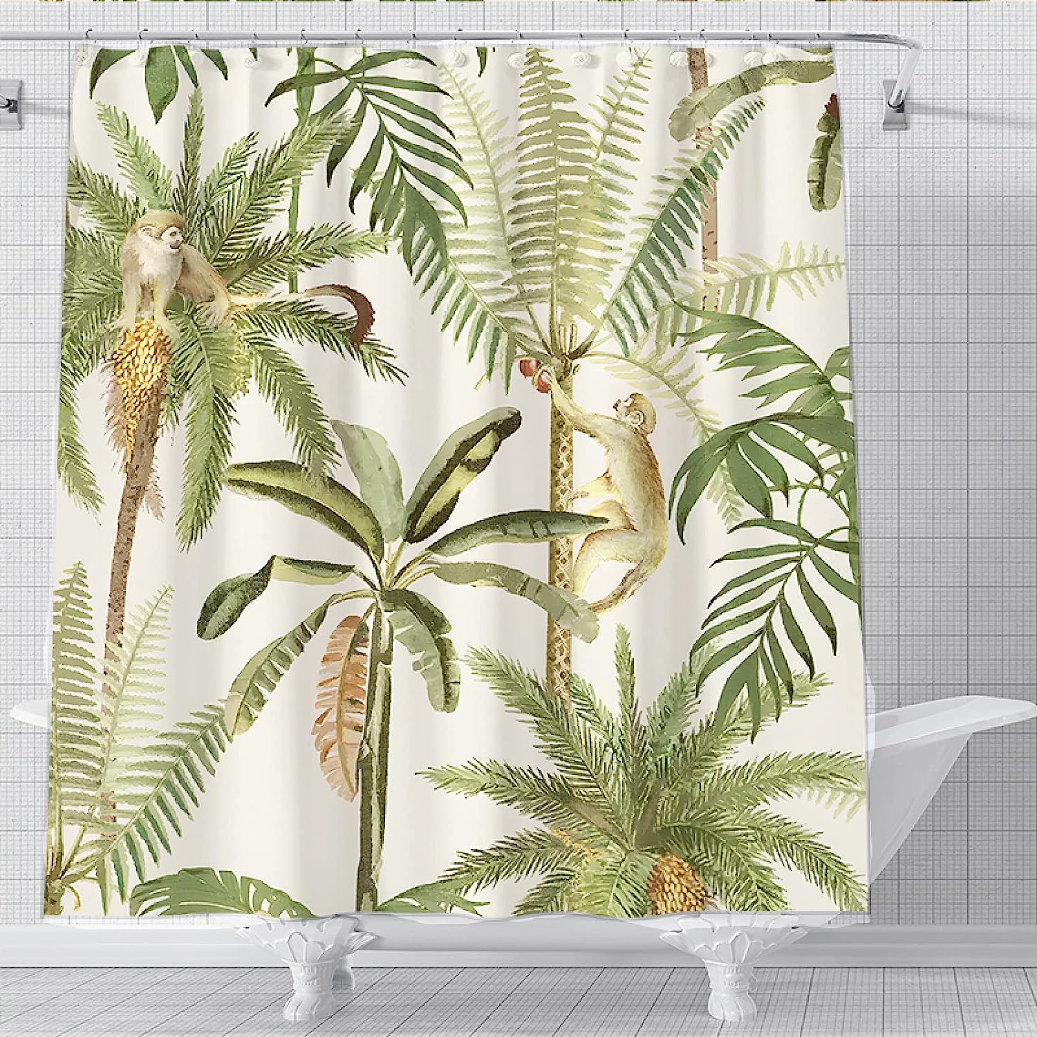 Yellow Monkey Microfiber Shower Curtain Resistant Waterproof Bathroom Accessories for Fun Kids Bathroom Decor
