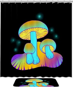 Yellow Mushrooms Print Shower Curtain For Bathroom Tub Set