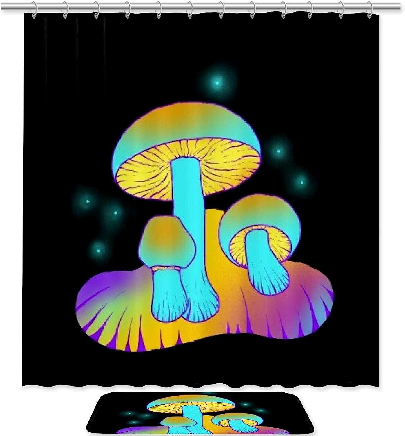 Yellow Mushrooms Print Shower Curtain For Bathroom Tub Set