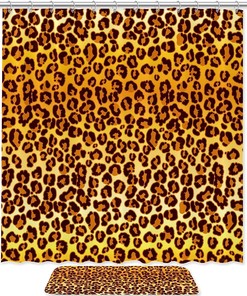 Yellow Orange Leopard Pattern Bright Shower Curtain Waterproof Fabric