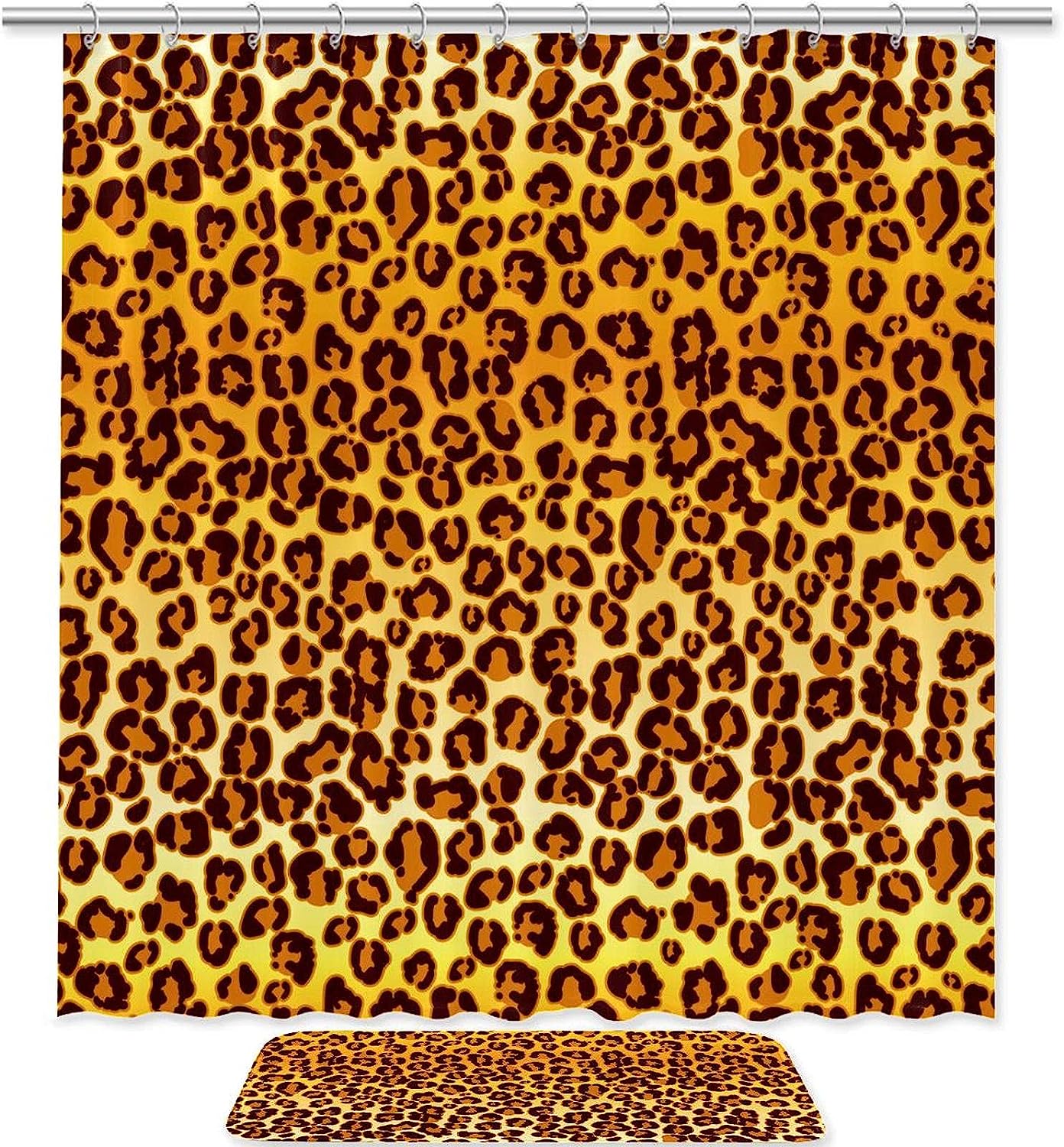 Yellow Orange Leopard Pattern Bright Shower Curtain Waterproof Fabric