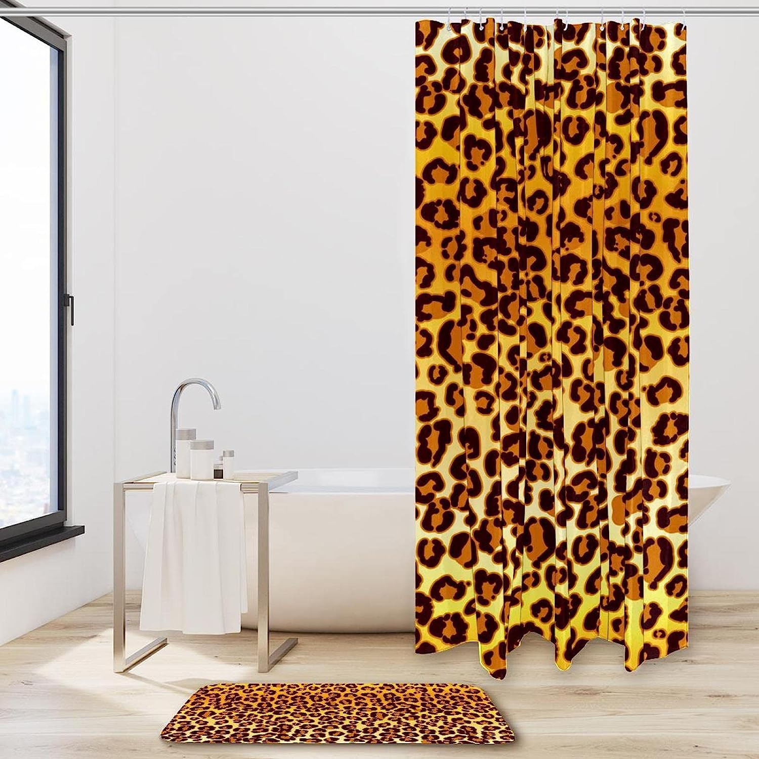 Yellow Orange Leopard Pattern Bright Shower Curtain Waterproof Fabric - Image 2