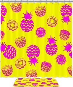 Yellow Pineapple Fruit Pattern Shower Curtain Waterproof Fabric Bathroom Curtain