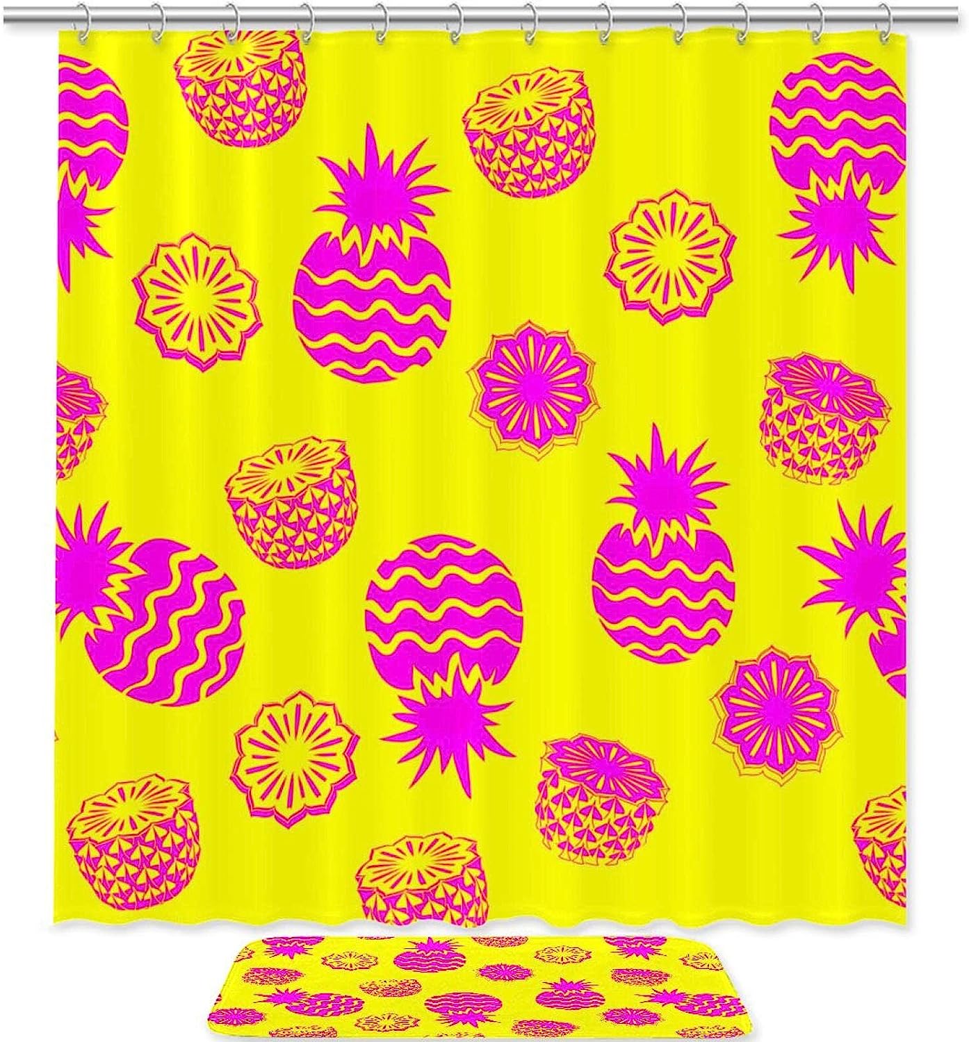 Yellow Pineapple Fruit Pattern Shower Curtain Waterproof Fabric Bathroom Curtain