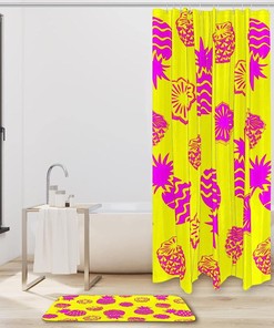 Yellow Pineapple Fruit Pattern Shower Curtain Waterproof Fabric Bathroom Curtain