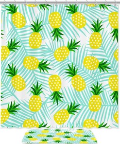 Yellow Pineapple Pattern Shower Curtain with Waterproof Fabric for a Playful and Fun Bath