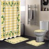 Yellow Plaid Lemon Leaves Summer Shower Curtain for Bathroom