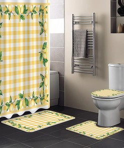 Yellow Plaid Lemon Leaves Summer Shower Curtain for Bathroom
