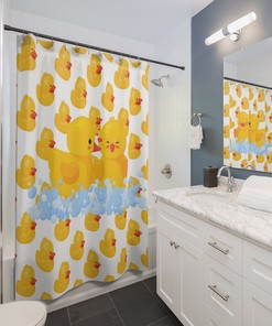 Yellow Rubber Duck Shower Curtain for Kids, Housewarming Gift