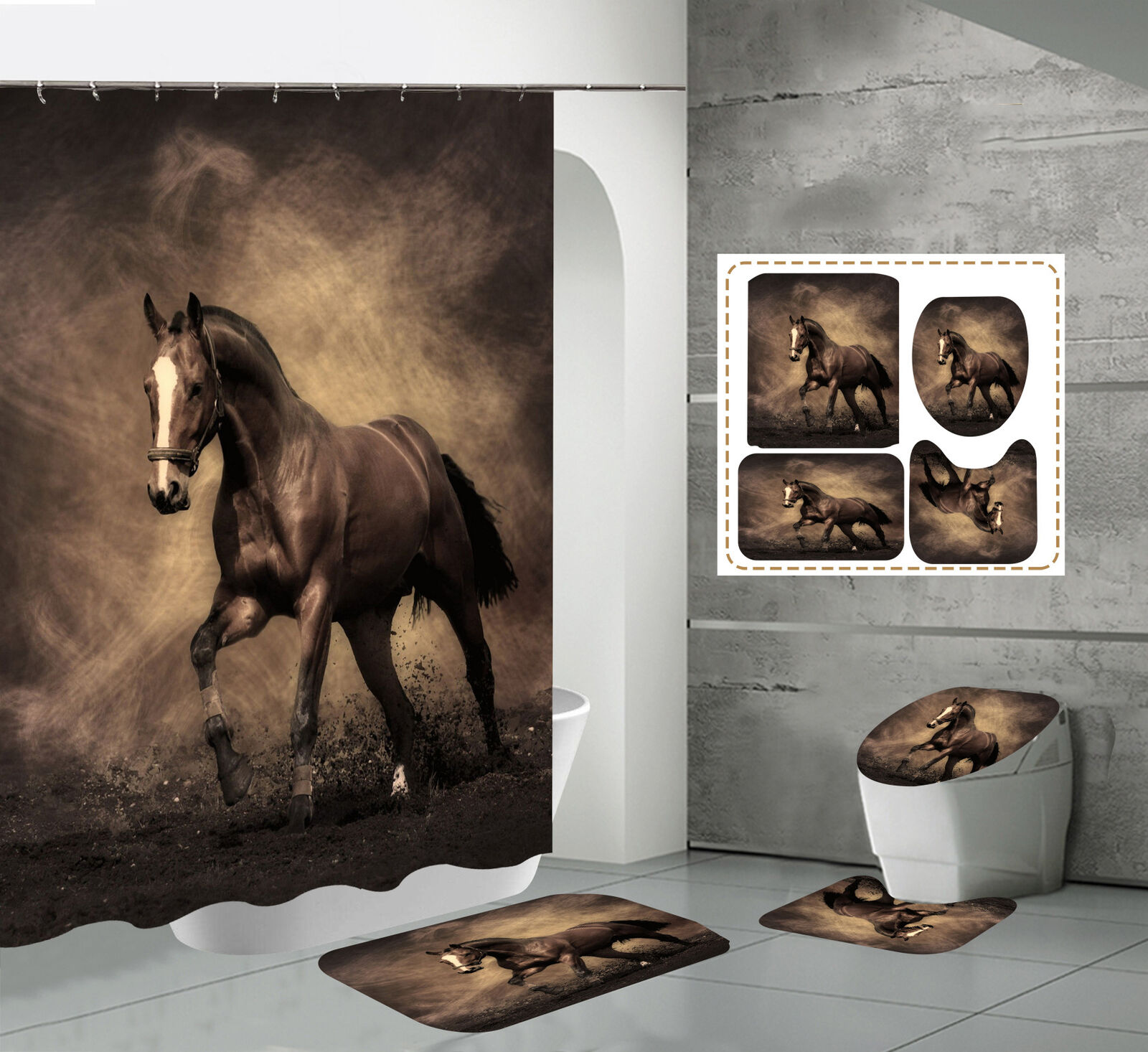 Yellow Sand Print 3D Horse Shower Curtain Bathroom For A Rustic Bathroom