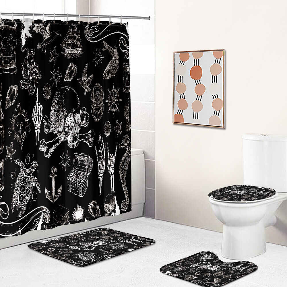 Yellow Skull Fabric Shower Curtain - Vintage Skull Bathroom Decor