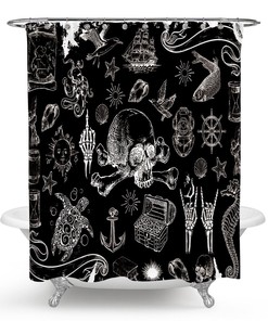Yellow Skull Fabric Shower Curtain - Vintage Skull Bathroom Decor