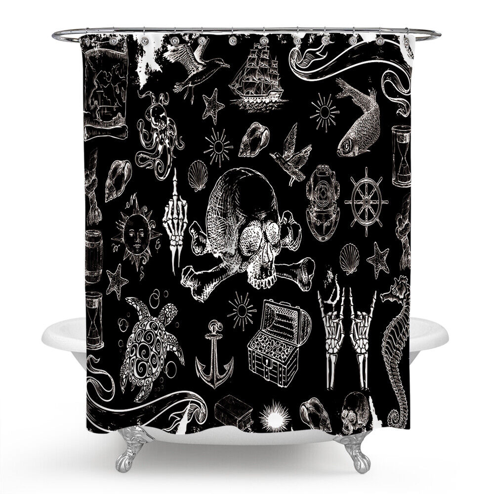 Yellow Skull Fabric Shower Curtain - Vintage Skull Bathroom Decor
