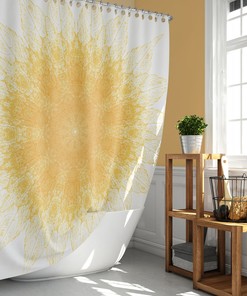 Yellow Starburst Mandala Shower Curtain with Sunny Starburst Pattern for Vibrant Bathroom Decor 