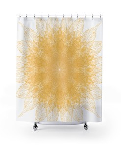 Yellow Starburst Mandala Shower Curtain with Sunny Starburst Pattern for Vibrant Bathroom Decor